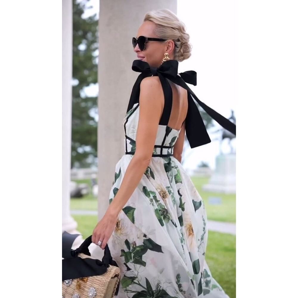 NWT Karen Millen Lydia Millen Floral Maxi Dress Silk Cotton Bow Strap 8 - Picture 3 of 12